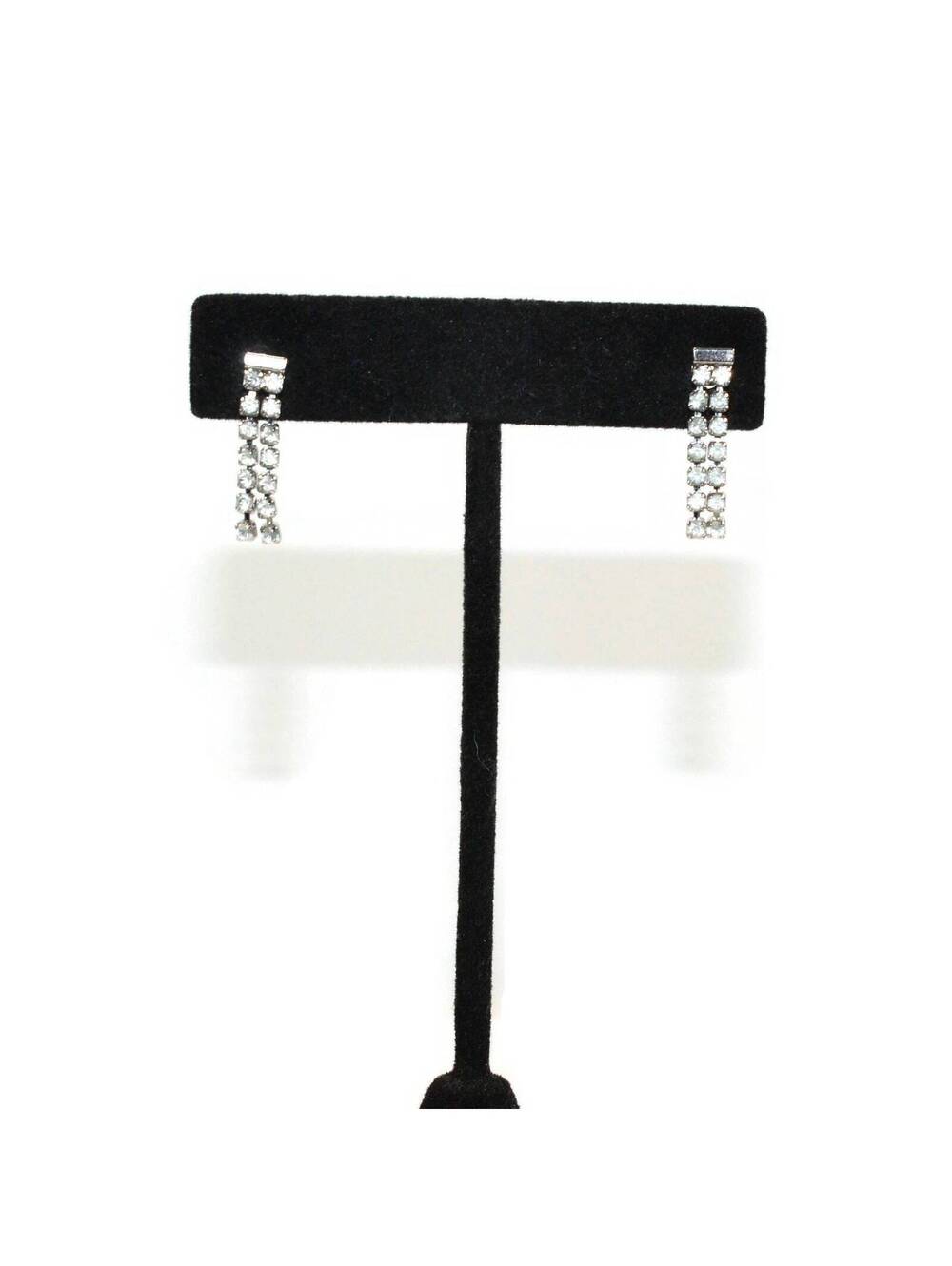 Vintage Silver Tone and Rhinestones Dangle Earrings with Post Backs.